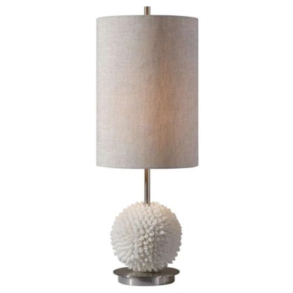 Cascara Table Lamp Sea Shell & Nickel Plated Base with Light Beige Linen Shade