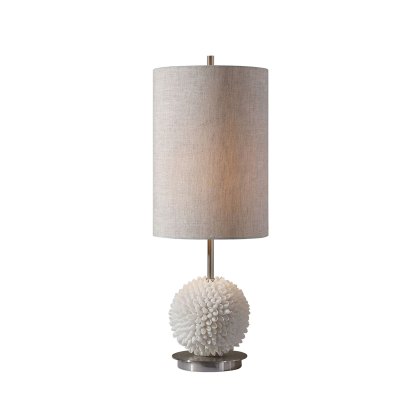 Cascara Table Lamp Sea Shell & Nickel Plated Base with Light Beige Linen Shade Cascara Table Lamp Sea Shell & Nickel Plated Base with Light Beige Linen Shade