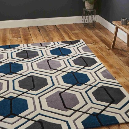 Hong Kong 7526 Rug Grey & Navy (Multiple Sizes)