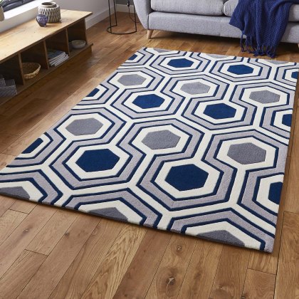 Hong Kong 3661 Rug Grey & Navy (Multiple Sizes)