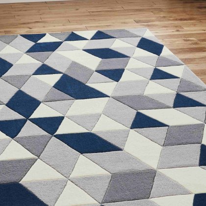 Hong Kong 3653 Rug Grey & Navy (Multiple Sizes)