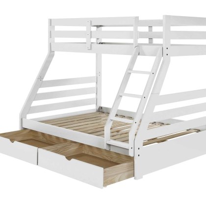 Solar Painted Triple/Dual Storage Bunk Bed White + Single & Double "Beauty Rest" Mattress Bundle