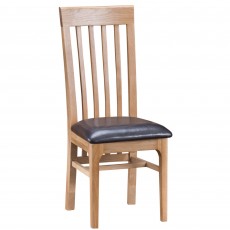 Alford Slatted Back Dining Chair With Faux Leather Seat Pad Brown Light Oak
