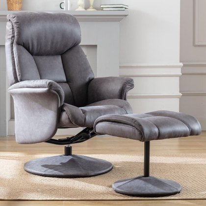 Dingle Swivel Recliner & Footstool Faux Suede Anchor Grey Dingle Swivel Recliner & Footstool Faux Suede Anchor Grey