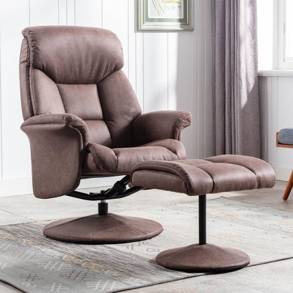 Dingle Swivel Recliner & Footstool Fabric Suede Look Chestnut Dingle Swivel Recliner & Footstool Fabric Suede Look Chestnut