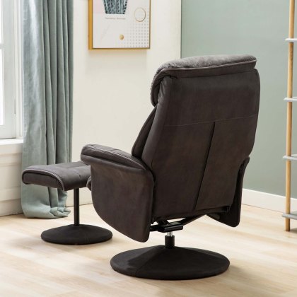 Dingle Swivel Recliner & Footstool Suede Look Fabric Dark Grey