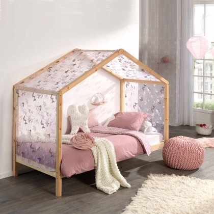 Dallas House Shaped Single (90cm) Bedstead with Slanted Roof Natural