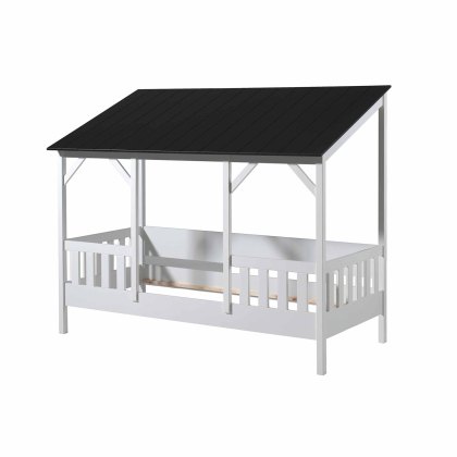 House Shaped Single (90cm) Bedstead With Three Roof Panels White & Black House Shaped Single (90cm) Bedstead With Three Roof Panels White & Black