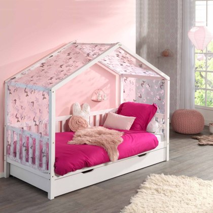 Dallas House Shaped Single (90cm) Bedstead with Fence White