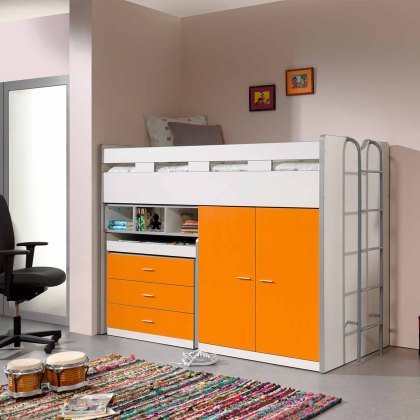 Bonny Mid Sleeper With Wardrobe, Chest of Drawers and Pull-Out Desk Orange
