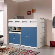 Bonny Mid Sleeper With Wardrobe, Chest of Drawers and Pull-Out Desk Blue