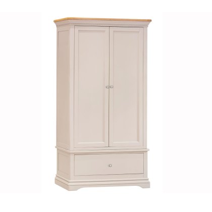 Bellingham 2 Door & 1 Drawer Wardrobe Painted Off White With Oak Top