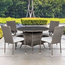 Malaga Rattan 4 Person Outdoor Round Dining Table & Stackable Chairs Brown/Grey
