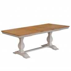 Bellingham 6-10 Person Extending Dining Table Painted Off-White With Oak Top