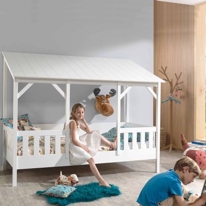 House Shaped Single (90cm) Bedstead With Three Roof Panels White