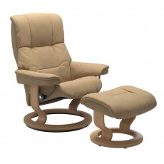 Mayfair Medium Chair with Classic Base & Footstool Paloma Leather Sand & Oak