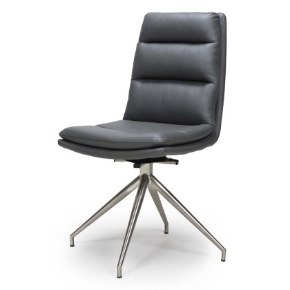 Nobo Swivel Dining/Office Chair Faux Leather Grey With Brushed Steel Legs Nobo Swivel Dining/Office Chair Faux Leather Grey With Brushed Steel Legs
