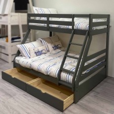 Solar Painted Triple/Dual Storage Bunk Bed Dark Grey + Single & Double 'Orion'  Mattress Bundle