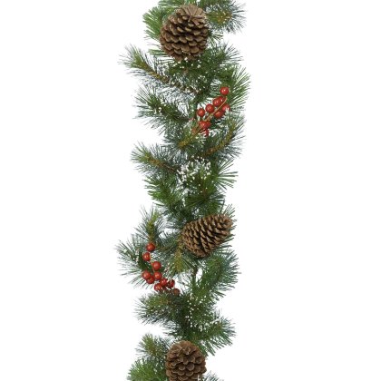Ipswich Garland With Red Berries, Pinecones & Snow 9ft/270cm Ipswich Garland With Red Berries, Pinecones & Snow 9ft/270cm