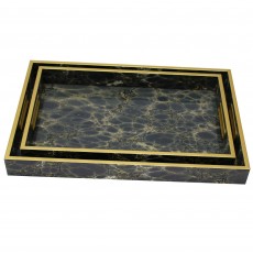 Mindy Brownes Serving Trays (Set Of 2) Deep Blues With Gold Trim