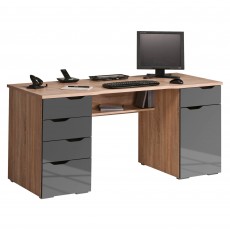 Cathedral Executive Desk Oak & High Gloss Grey