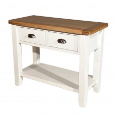 Olivia 2 Drawer Console Table Painted White & Oak Top