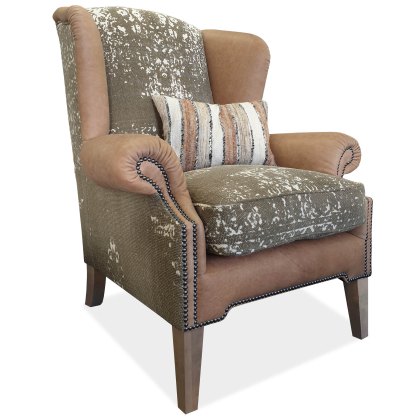 Montana Wing Chair Atacama Nutmeg Leather With Bagru Khaki & Chenille Sage Fabric Montana Wing Chair Atacama Nutmeg Leather With Bagru Khaki & Chenille Sage Fabric