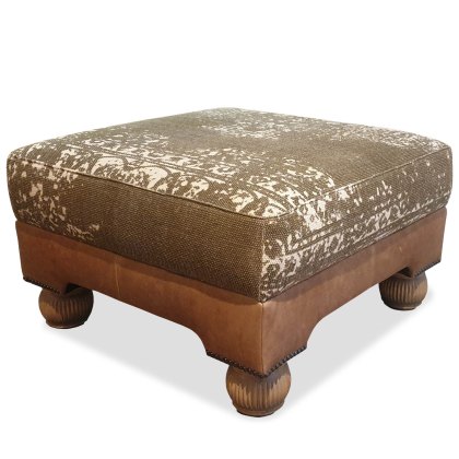 Montana Square Footstool Atacama Nutmeg Leather With Bagru Khaki Montana Square Footstool Atacama Nutmeg Leather With Bagru Khaki