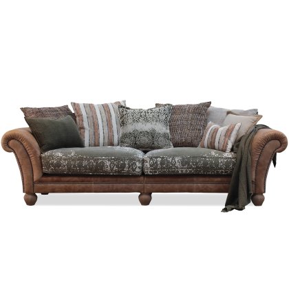 Montana 4 Seater Sofa Atacama Nutmeg Leather With Bagru Khaki & Chenille Sage Fabric Montana 4 Seater Sofa Atacama Nutmeg Leather With Bagru Khaki & Chenille Sage Fabric