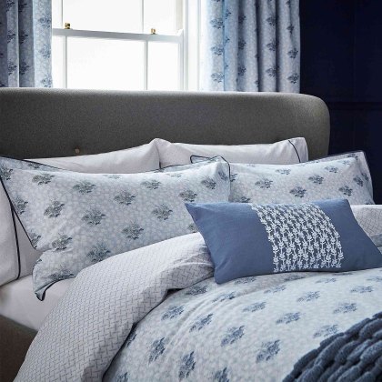 Fleur Reversible Duvet Cover Set Ink Blue (Multiple Sizes)