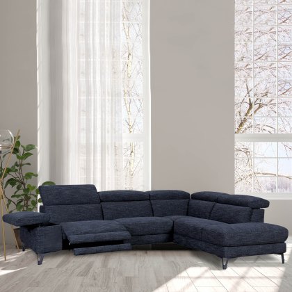 Alcantara 4+ Corner sofa With 1 Electric Recliner LHF Fabric F20 Ocean