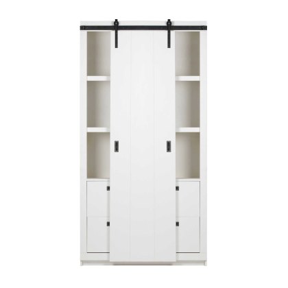 Slide Barn 1 Door + 4 Drawer Wardrobe/Display Cabinet White