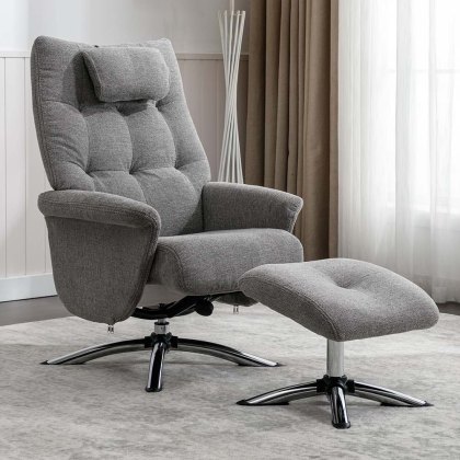 Welles Swivel Recliner Chair & Footstool Fabric Light Grey Welles Swivel Recliner Chair & Footstool Fabric Light Grey