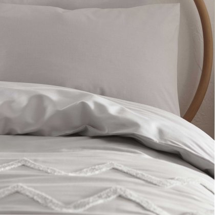 Chevron Tuft Reversible Duvet Cover Set Silver (Multiple Sizes)