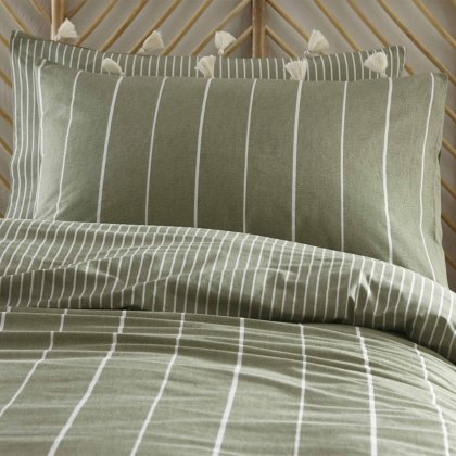 Delta Stripe Reversible Duvet Cover Set Khaki (Multiple Sizes)