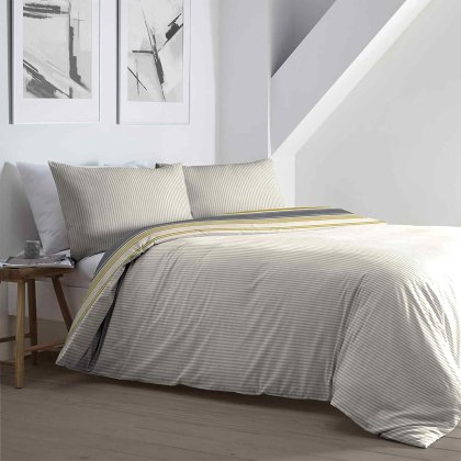 Falmouth Stripe Reversible Duvet Cover Set Ochre (Multiple Sizes)