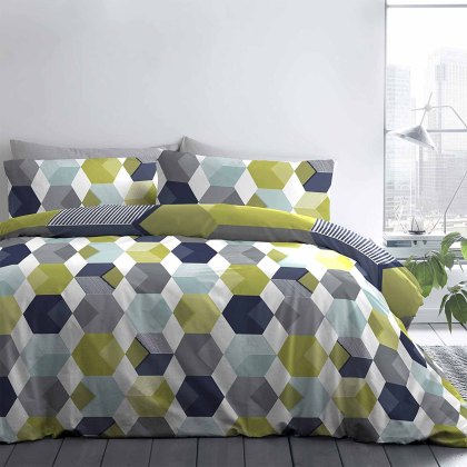 Hexagon Reversible Duvet Cover Set Navy (Multiple Sizes)