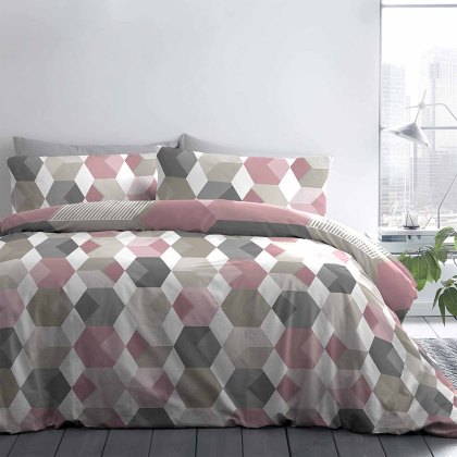 Hexagon Reversible Duvet Cover Set Pink (Multiple Sizes)