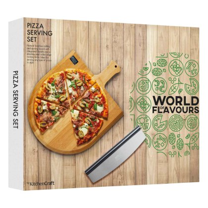 World of Flavours Italian Pizza Board & Knife Serving Set