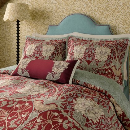 Honeysuckle & Tulip Reversible Double Duvet Cover Set Red & Gold