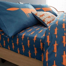 Mr Fox Reversible Duvet Cover Set Denim & Orange (Multiple Sizes)