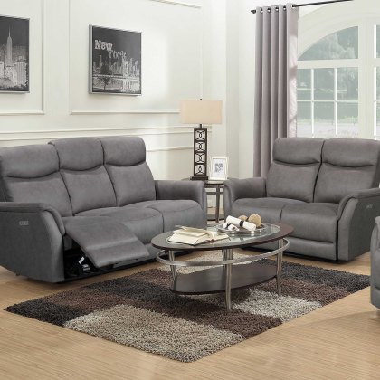 San Boldo Electric Reclining 2 Seater Sofa Suede Look Grey