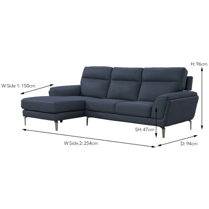 Dubrovnik 3.5 Seater Sofa With Chaise LHF Leather Indigo