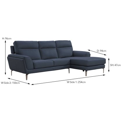 Dubrovnik 3.5 Seater Sofa With Chaise RHF Leather Indigo