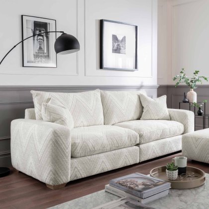 Chianti 4 Seater Standard Back Sofa Fabric E Sierra Chevron Cream & Weathered Oak Feet