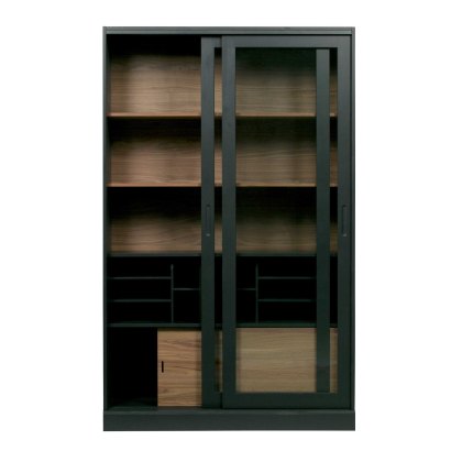 James 2 Door Display Cabinet Black & Walnut