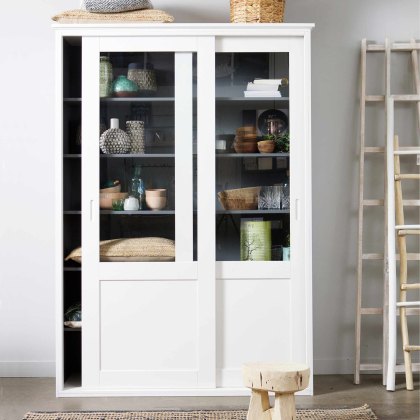 Vince Sliding Door Display Cabinet White