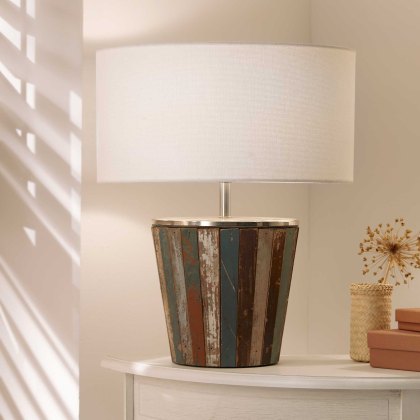 Kerala Distressed Wood Small Table Lamp With White Shade