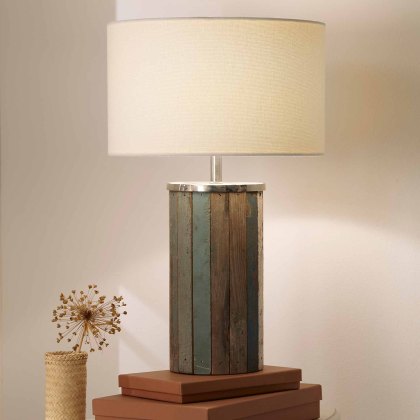 Kerala Distressed Wood Large Table Lamp With White Shade