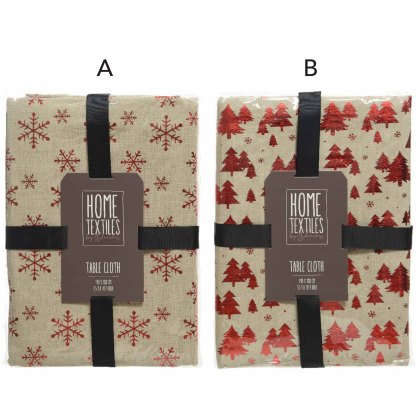 Tablecloth With Snowflake or Christmas Tree White & Red 180cm x 140cm (Choice of 2) Tablecloth With Snowflake or Christmas Tree White & Red 180cm x 140cm (Choice of 2)